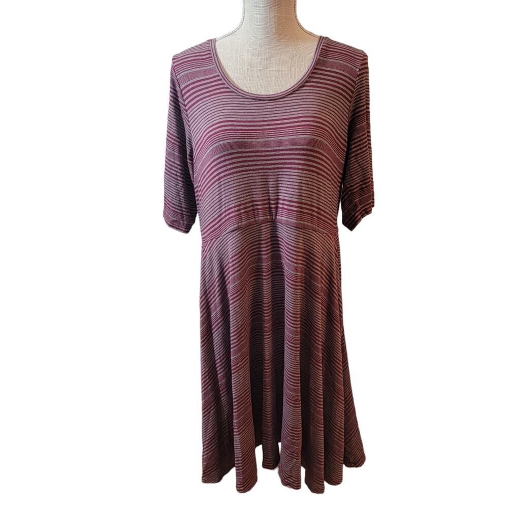Torrid Red Wine/Heather Grey Striped Skater Dress with Pockets Short Sleeve 1/1x